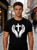 Male Cotton Short Sleeve T Shirt Prayer Hands Cross Pattern Loose Crew Neck Trendy Faith Casual Summer Tees For Young Adult Unisex