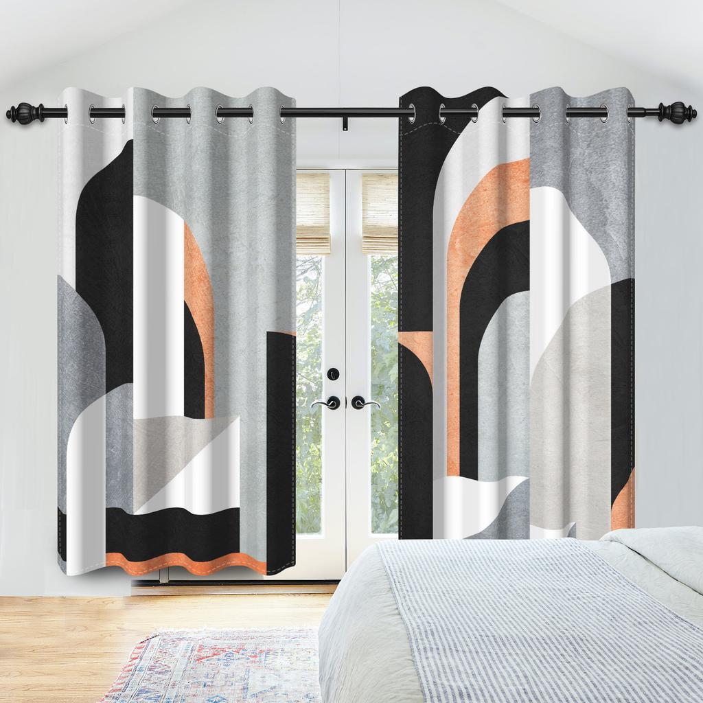 Blackout Abstract Geometric Art Curtains Multicolor Bedroom Living Room Kitchen Decorative Top Curtain Modern Polyester With Grommet Washable Ready