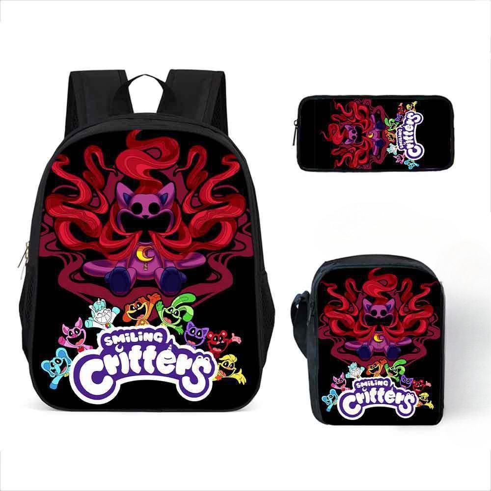 Lachende Critters Schultasche Dreiteiliges Set Cartoon Rucksack Umhängetasche Federmäppchen Lachende Critters