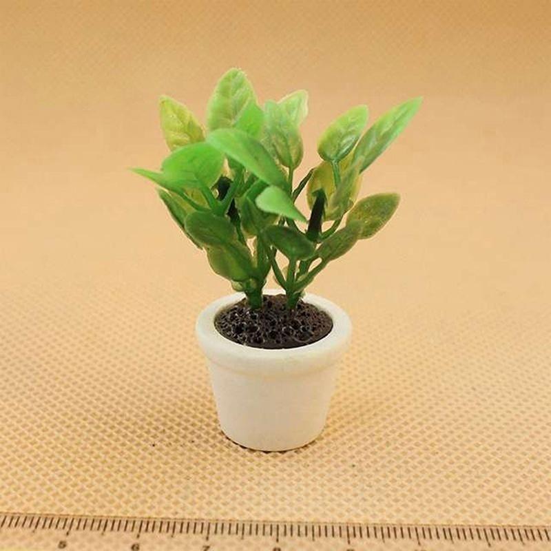 3Pcs 1/12 Green Plant In White Pot Miniature Dollhouse Garden Accessories