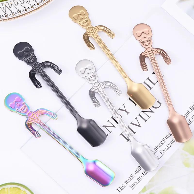 Creative 304 Stainless Steel Skeleton Spoon Halloween Funny Coffee Spoon Bone Stirring Spoon Hanging Cup Small Spoon