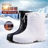 Men's Velvet Rain Shoes White Autumn and Winter Light Waterproof Shoes Medium Top Thick-soled Cotton Rain Boots Short Tube Warm Water Shoe Cover