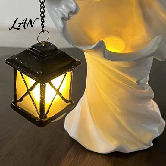 Decorative Lighting for Weddings Halloween Ghost Messenger Resin Figurine, Witch Statue with Lantern, Waterproof Indoor Outdoor Thanksgiving Christmas