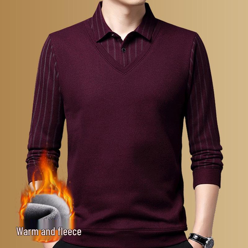 Men's Woodpecker Two-Piece Sweater Shirt, Plus Velvet, Thick Knitwear for Autumn/Winter.