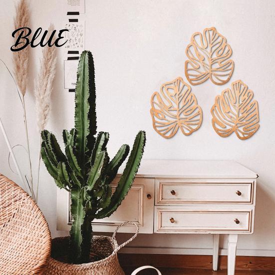 Tropical Home Wall Decoration 3Pcs Hollow Monstera Leaf Decoration, Wooden Art Hanging Plaque, Decorative Gift for Housewarming Sculpture with