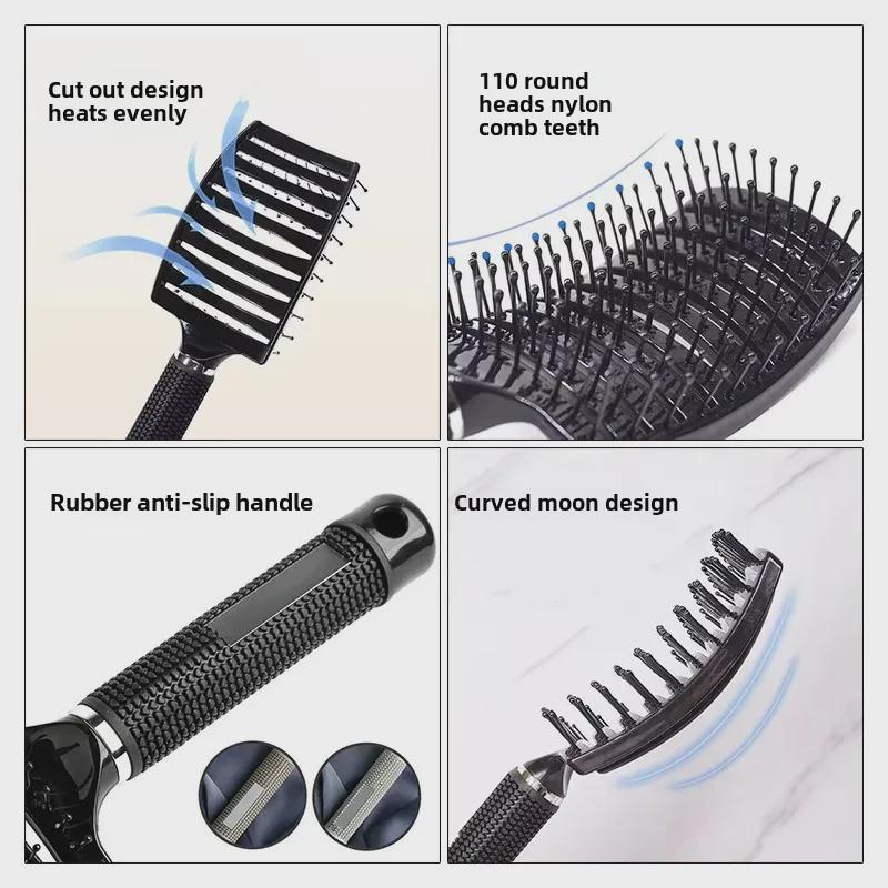 Gebogener Haarstylingkamm: Flauschiges, Big Bend Design mit Massagerippen für Männer & Frauen - Ideal für tragbares Frisieren und zum Kreieren lockiger Styles