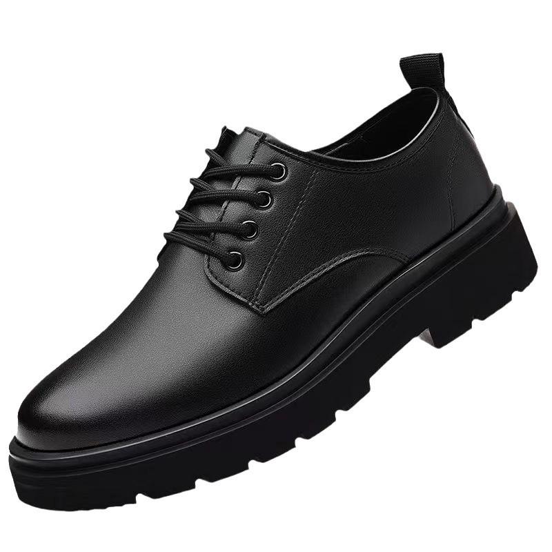 Zapatos Casuales de Trabajo de Cuero con Suela Gruesa de Tendencia para Hombre Estilo Británico Primavera 2025