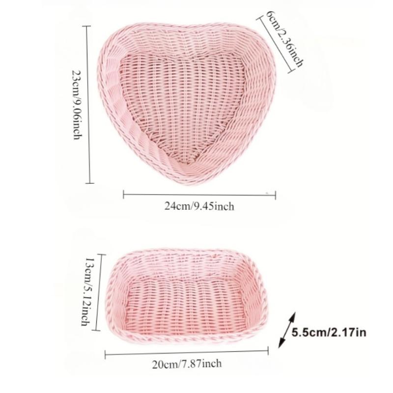 3pcs Love Heart Shape Plastic Rattan Basket Sweet Candy Gift Basket Photo Props Cute Desktop Decoration Cosmetics Fruit Basket