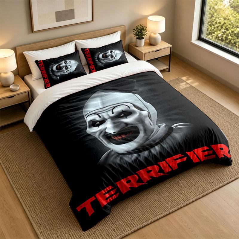 3Pcs Bedding SetTerrifier Art the Clown Soft Bed Sheet and Two Pillowcases Home Bedroom Decor