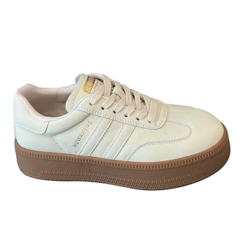Genuine Leather Training Shoes for Women's Spring Thick Sole Elevated Board Shoes, Casual Sports Little White Shoes