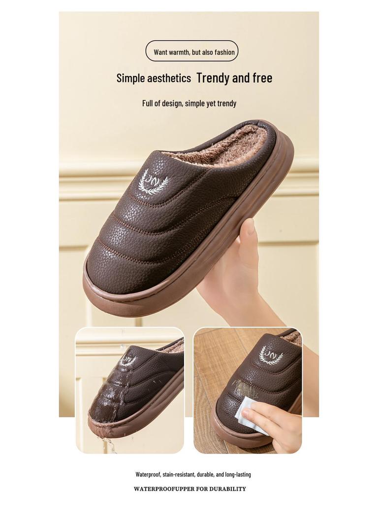 Extra Große Herren PU Leder Plüsch Hausschuhe - Warme Indoor Schuhe für Herbst und Winter