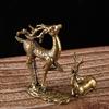 1Pc Retro Brass Elk Miniature Figurine Mini Deer Statue Home Desktop Ornament Decors Festival Decoration Accessories