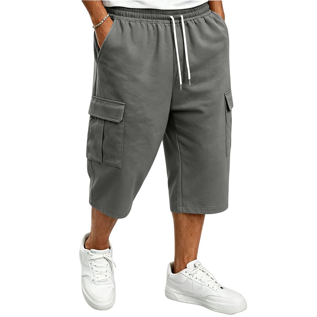Men's Casual Drawstring Cargo Shorts 7/8 Length for Summer Everyday Wear