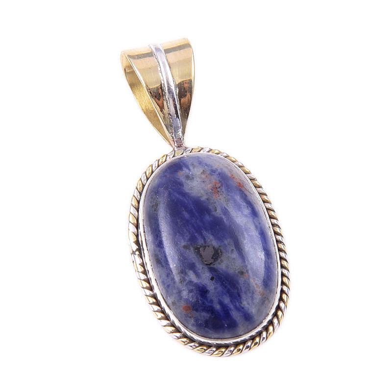 Pierre Précieuse Sodalite Naturelle Argent Sterling Massif 925 Pendentif Bicolore 1.25" U4I20