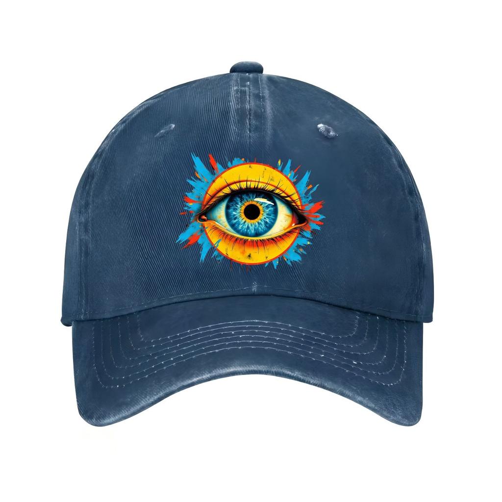 Mystic Blue Eye Sun Graphic Baseball Cap Distressed Cotton Casual Adjustable Unisex Streetwear Hat