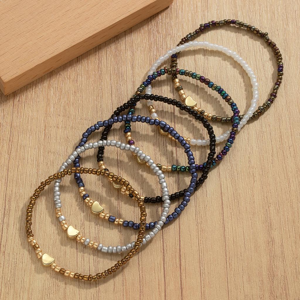 7-piece Set of Vintage Colored Rice Beads Mixed with Love Multi-layer Layered Women's Bracelet