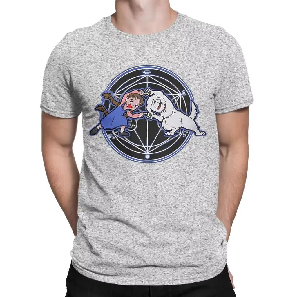 Pánske tričká s krátkym rukávom Nina a Pes Tričko s okrúhlym výstrihom Fusion Fullmetal Alchemist Anime Vintage 100% Bavlna Tričko.