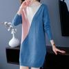 Korean Half Turtleneck Knitted Dress for Women Loose Mid-length Pullover Patchwork Sweater Dress Casual Knitwear