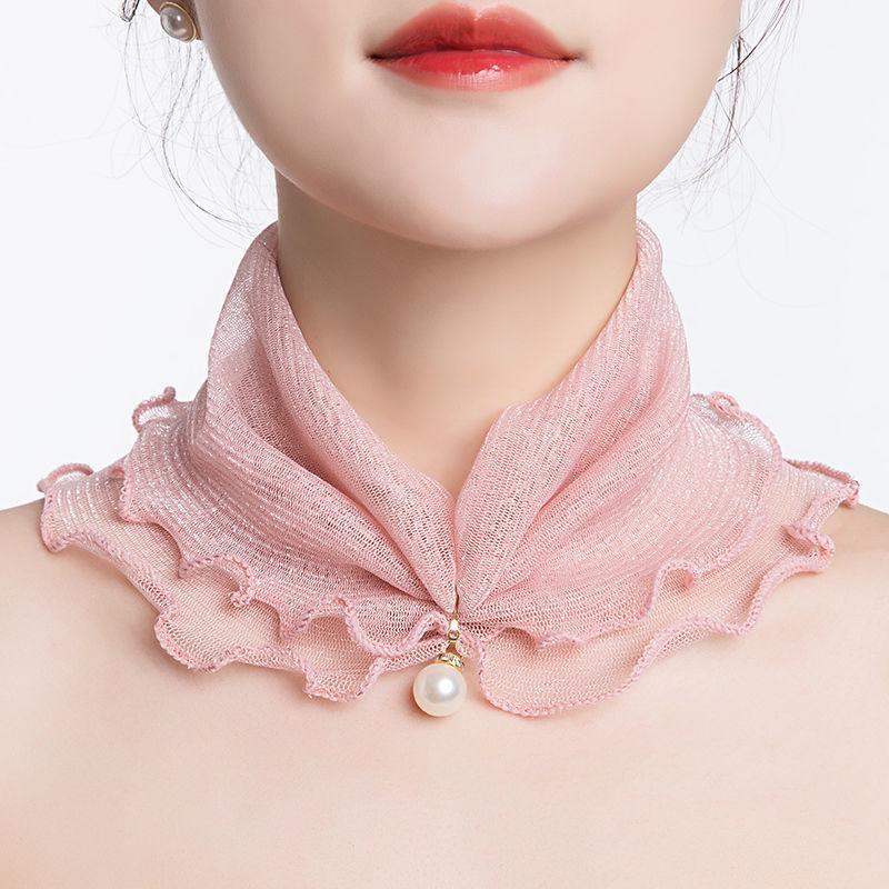 

Женский солнцезащитный платок-вуаль для шеи, шарф для защиты шеи, летний тонкий шарф с рюшами по краю светло-розовый