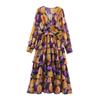 Summer European and American women's clothing V-neck printed laminated cake dress