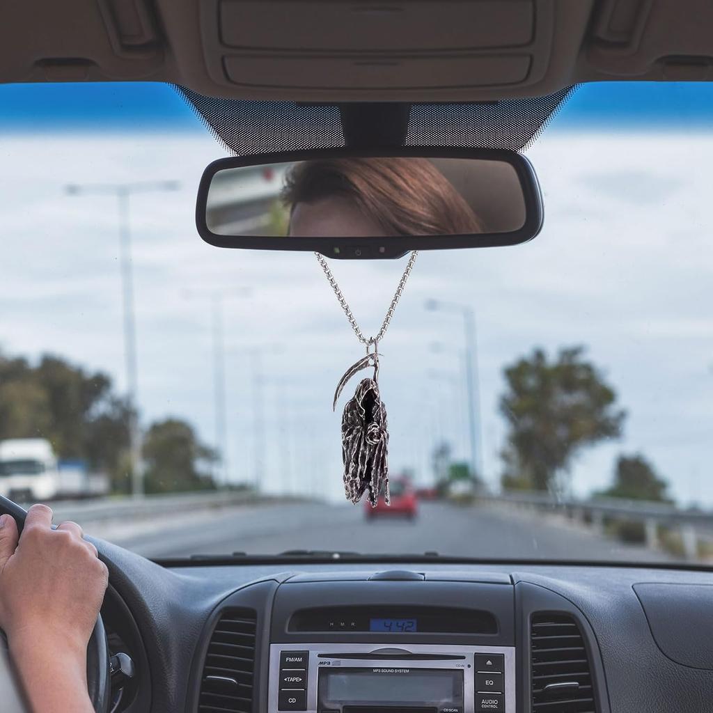 Halloween Skull Car Hanging Ornament, Truck Accessories for Jeep Men Women, Gothic Rearview Mirror Charms, Car Accessories (Death God-A)