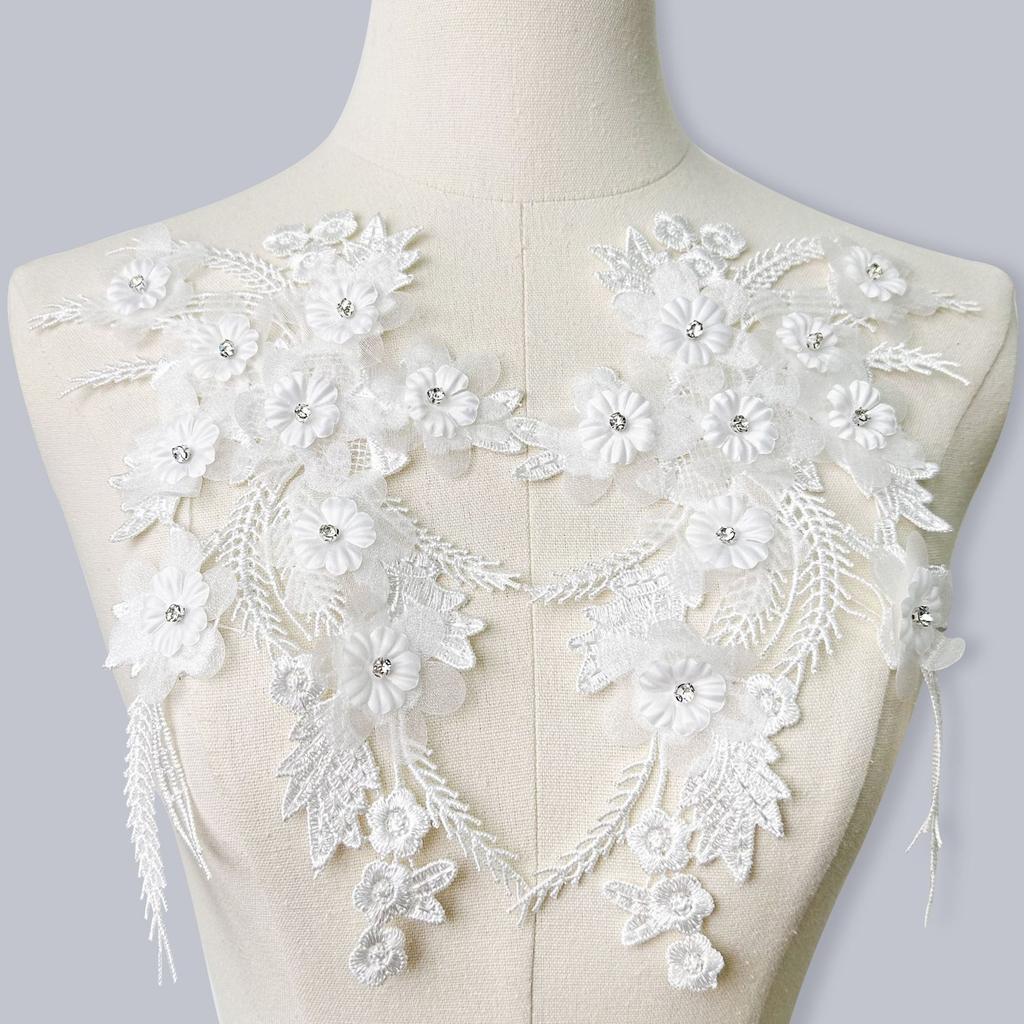 Polyester Lace Pair Flower, Flower Piece Bead Diamond Lace Cloth Sticker Headscarf Women'S Clothing Children'S Clothing Diy Jewelry Accessories