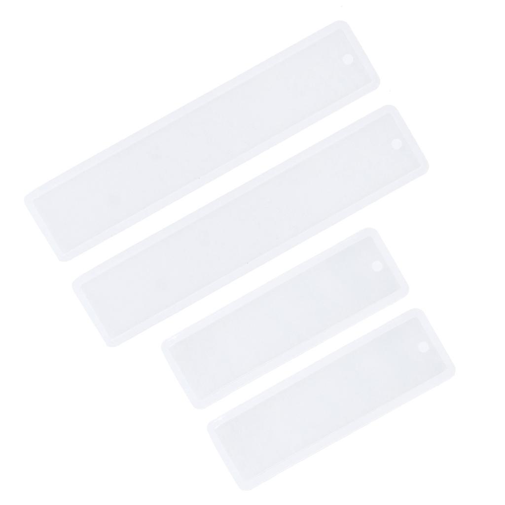 4Pcs Bookmark Mold Blank DIY Silicone Epoxy Pendant Jewelry Mirror Surface Craft White