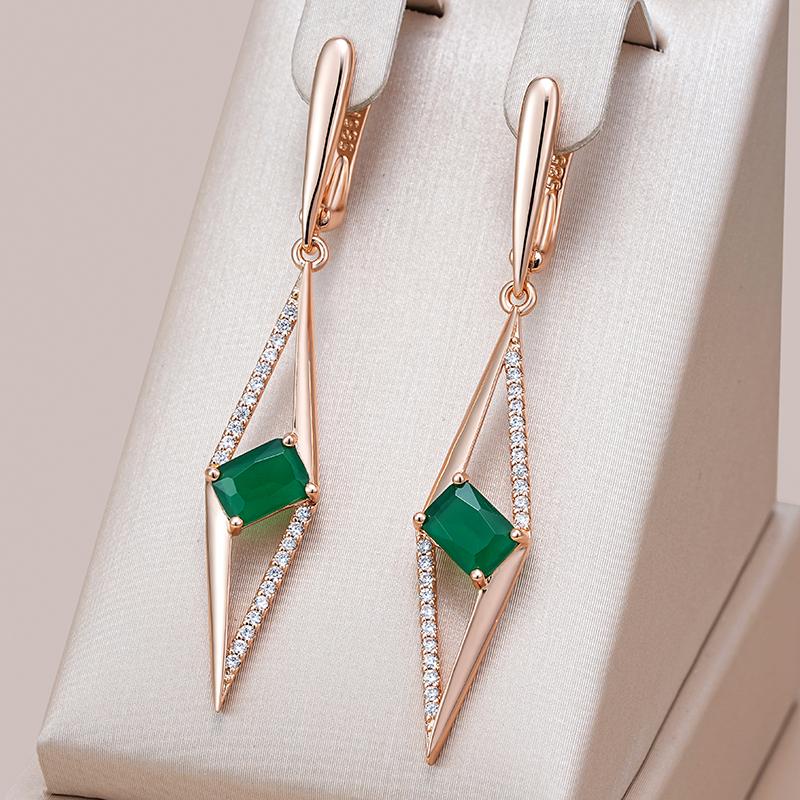 Square Green Natural Zircon Long Drop Earrings For Women Fashion  Rose Gold Accessories Wedding Party Daily Jewelry