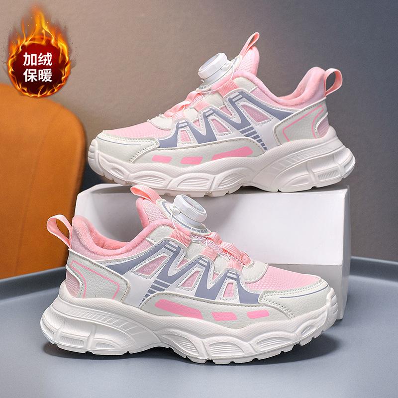 6059 two cotton shoes to keep warm 2025 winter girls sports shoes for primary and secondary school students with soft soles and rotating buttons