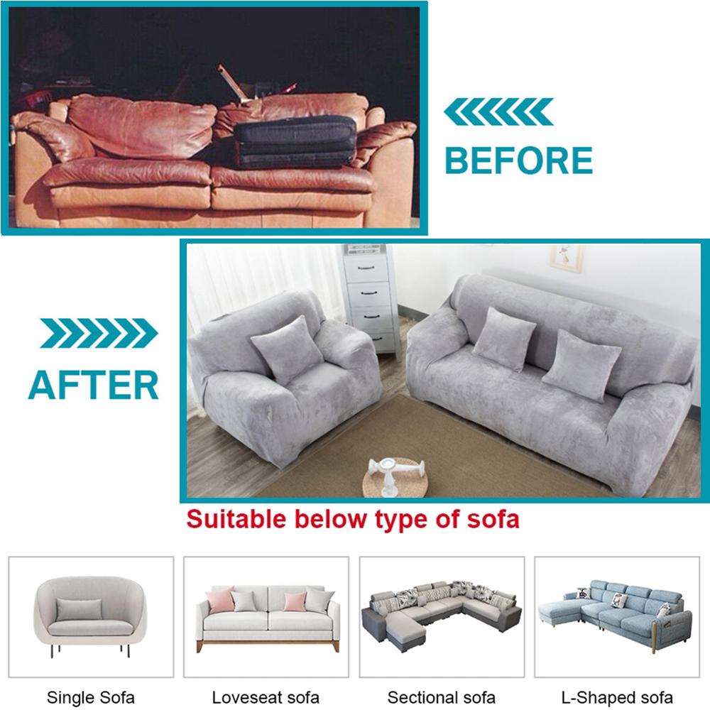Velvet Sofa Cover Thick Elastic 1/2/3/4 Seater Sofa Cover for Living Room Stretch Plush L Shaped Corner Sofa Cover Couch Cover