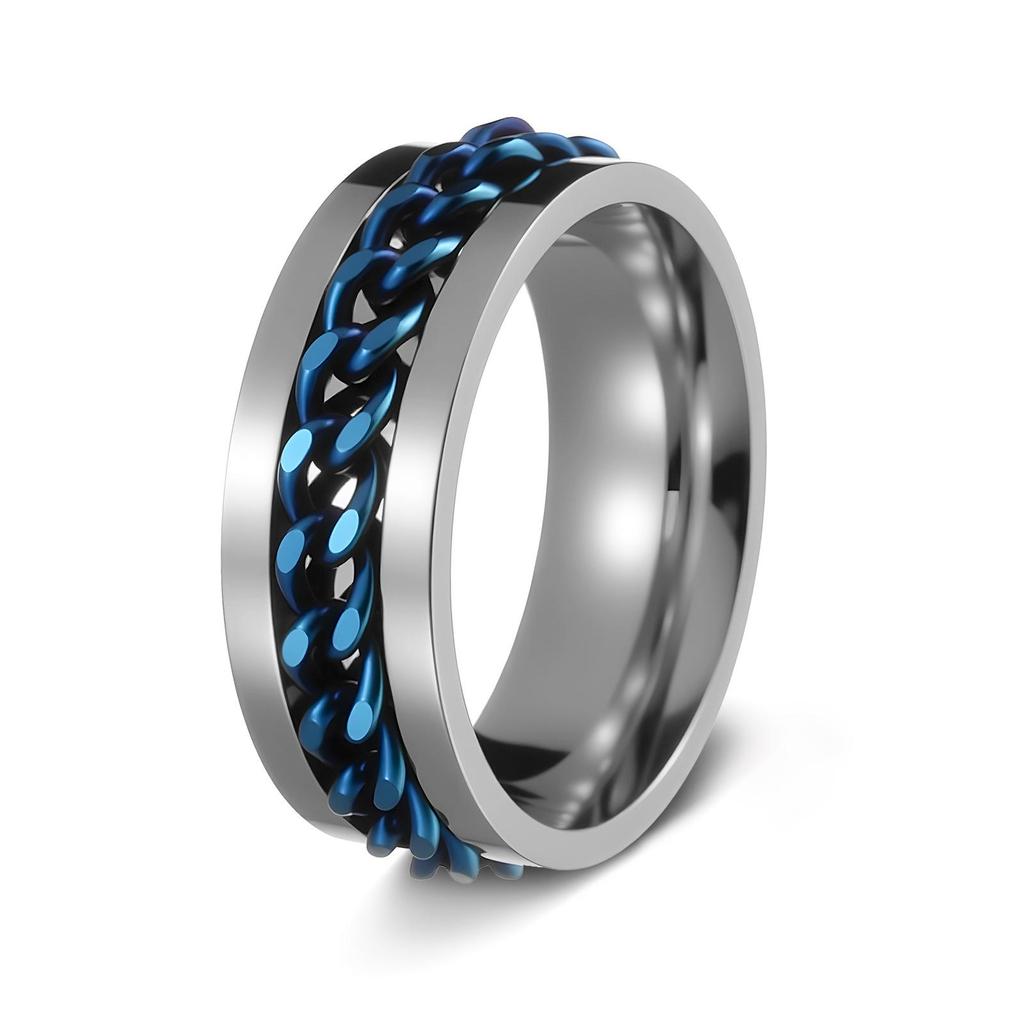 Men's Titanium Steel Rotating Chain Ring - Rotatable Stress Relief Jewelry and Beer Bottle Opener