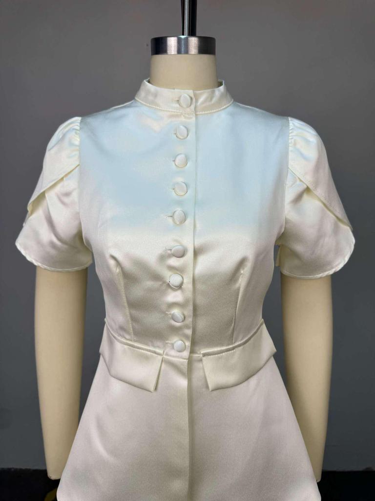 2025 Summer Women's Niche Puff Sleeve Buttoned Waist-Cinching Suit Top
