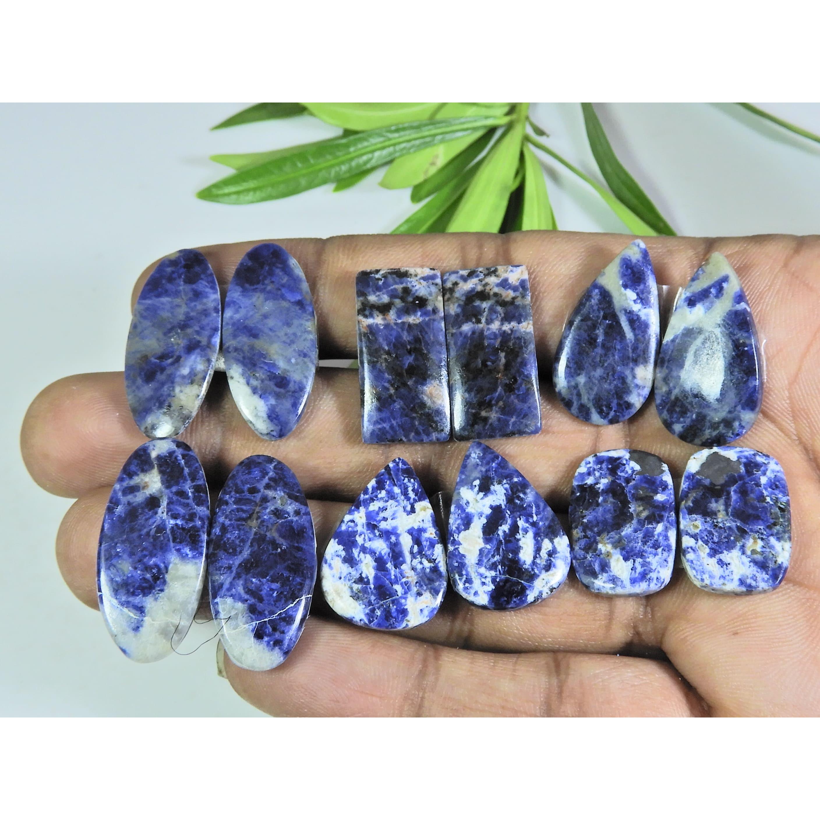 

Natural Blue Sodalite Matched Pair Mix Cabochon Loose Gemstone 6 Pair Lot A-66