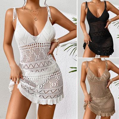 Women's Short Knitted Suspender Hollow Dress Knitted Beach Dress