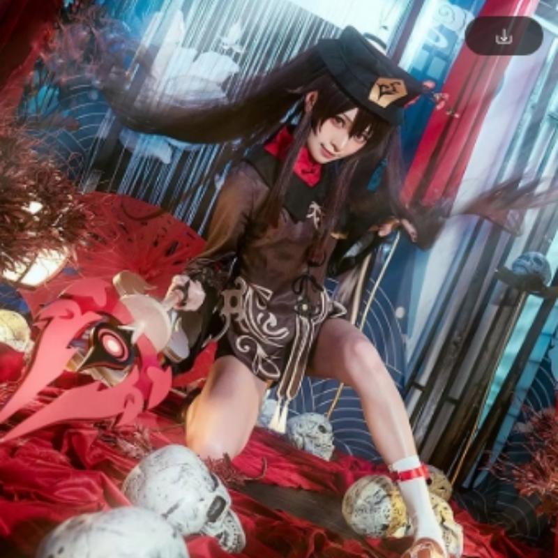 Impact Hutao Cosplay Costume Shoes Uniform Wig Chinese Style Halloween Costumes for Women Game Hu Tao