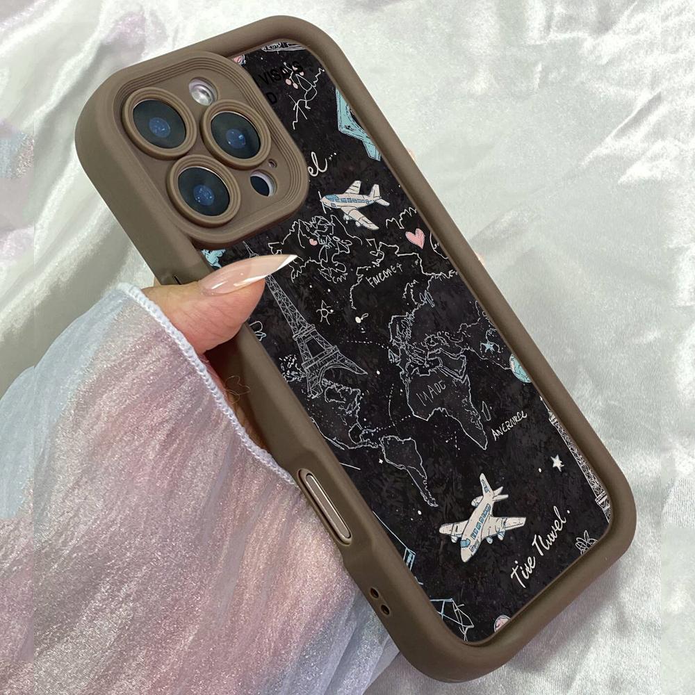 

JT14 Amazing Travel map Phone for for iPhone 17 16 Pro Max Samsung S26 S25 Ultra A17 A16 A26 A07 Xiaomi 15T Redmi Note 14 Pro Plus Soft TPU Case Cover Redmi 15C 4G/5G(171.6) коричневий