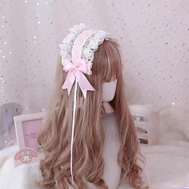 Krajková čelenka s mašlí Lolita - Doplňek pro služebnou inspirovaný Japonskem a Koreou