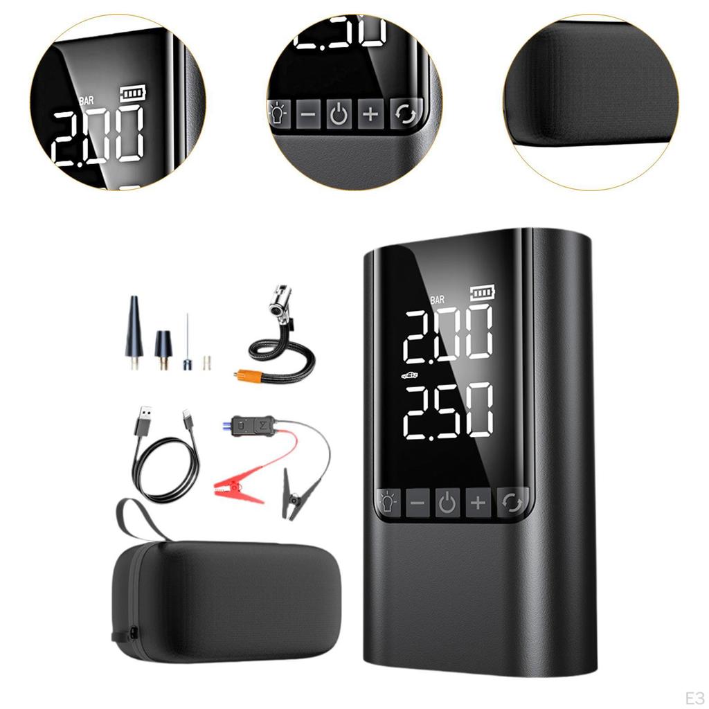 Tire Inflator Compact High Performance Accurate Power Bank Function Air Pump With Clips