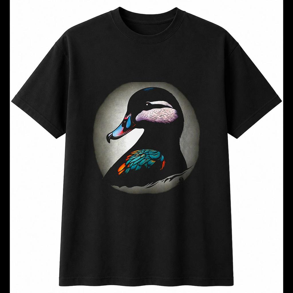 Tattoo Widgeon Portrait Bird Mens T-Shirt Black 100% Cotton Wildlife Printed