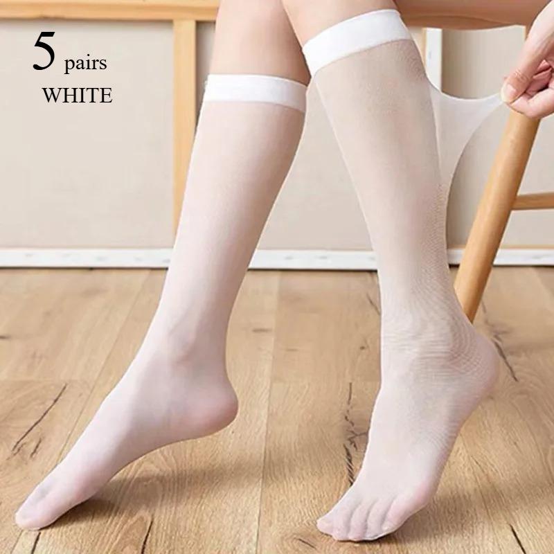 5/10/20 Pairs Women Ultra-Thin Nylon Stockings Transparent Elasticity Ladies Knee Socks Summer Long Socks For Girls Stocking