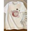 Cute Pink Apple Heart Graphic T Shirt Women Summer Casual Short Sleeve Crew Neck Loose Tee Coquette Bow Harajuku Kawaii Top