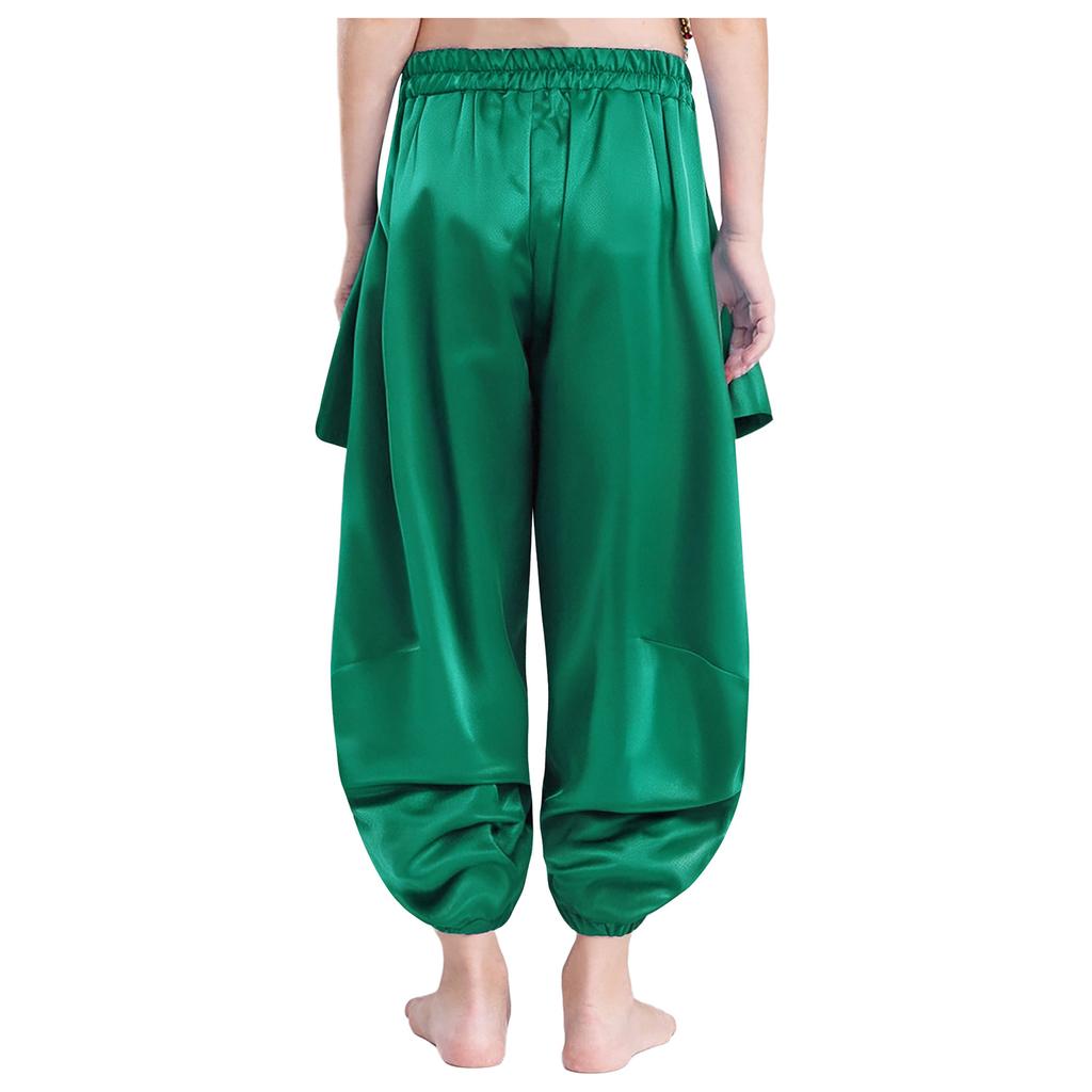 Mädchen Bauchtanzhose Einfarbiges Design mit gerüschtem halb-elastischem Bund Haremstil für Auftritte