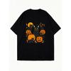 Halloweenové oversized tričko s potiskem černých koček a dýní pro ženy, ležérní podzimní párty oblečení