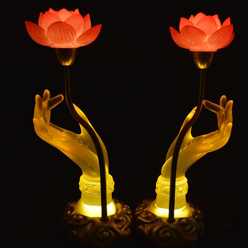 Colorful Lotus Discolores Crystal Lamp Plug In Payment Glazed Bergamot LED Buddha Lamp Household Prayer Lamp Buddhist Utensils