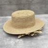 French Handmade Flower Nature Raffia Sun Hats Wide Brim Flat Top Straw Hat Lady Summer Vacation Sun Protection Beach Hat