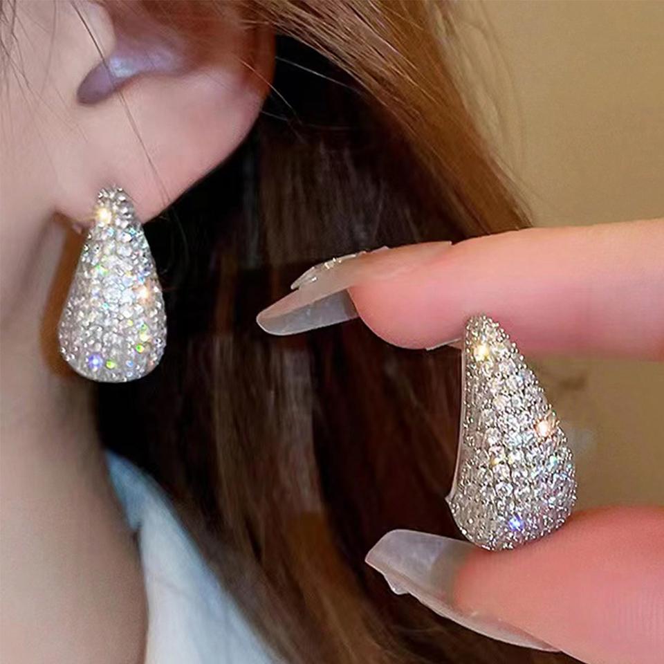 ZAKOL Shiny Micro Paved Zirconia Big Water Drop Stud Earrings For Women Luxury Wedding Banquet Party Zircon