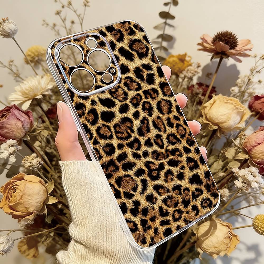 Leopard Print Phone Case For iPhone 17 16 15 14 13 12 11 Mini Pro Max Plus Transparent Cover