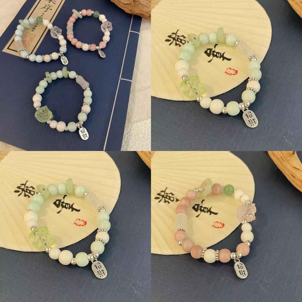 Modern Chinese Pink Ceramic Bead Bracelet With Lion Head For Travel Souvenirs