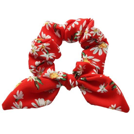 Hair Tie Floral Print Rabbit Ear Decor Hair Rope High Elasticity Bun Half-Tied Hairstyles Ponytail Holder Hair Accessory
