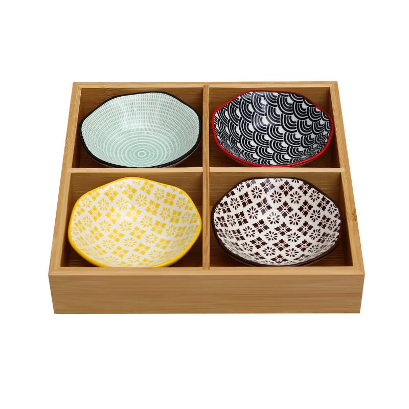 Nordic Style Bamboo & Ceramic Divided Dipping Dish Set